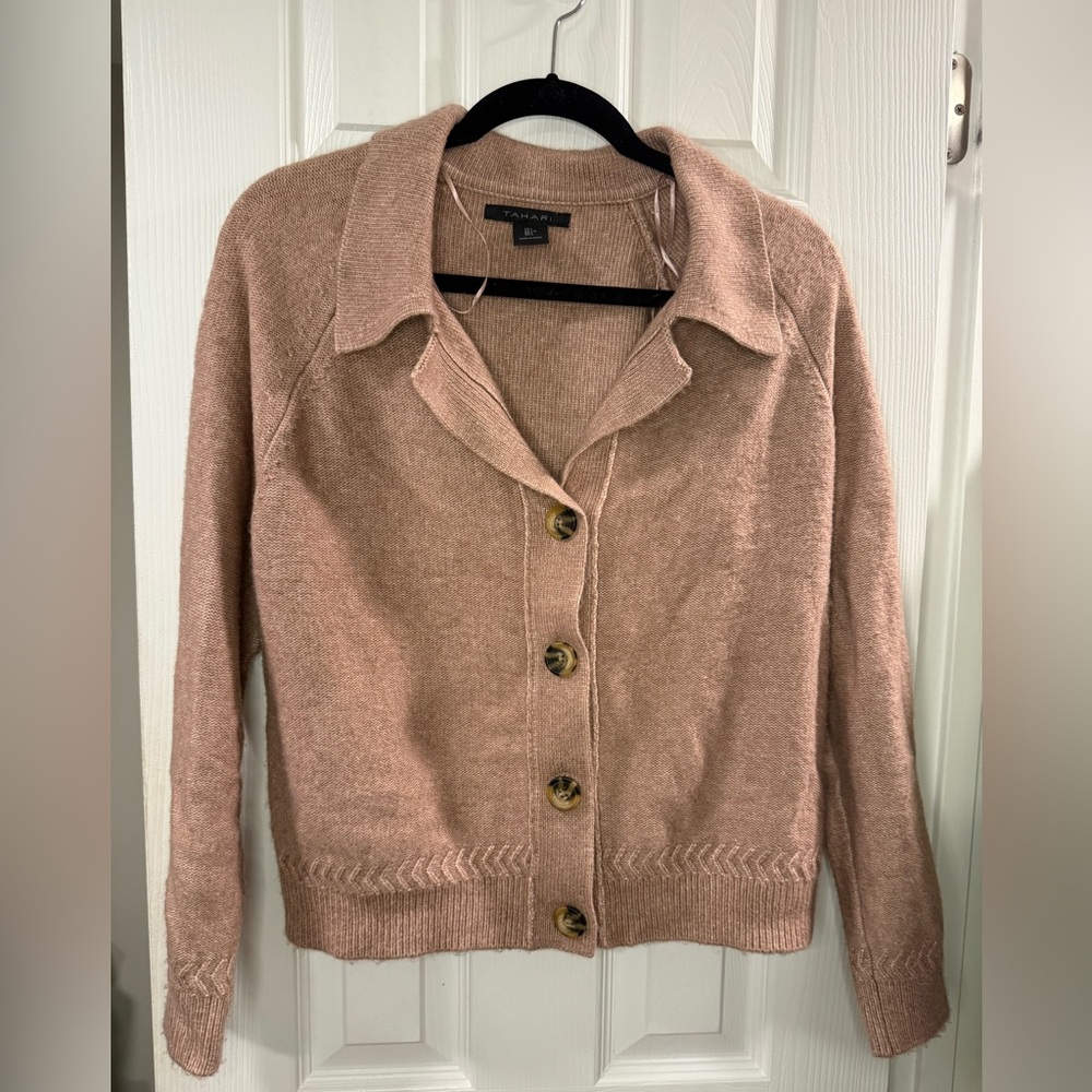 Tahari Pink Collared Cardigan